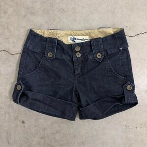 Vintage 2000S Y2K Low Rise Dark Wash Navy Boom Boom Cuffed Shorts Women's